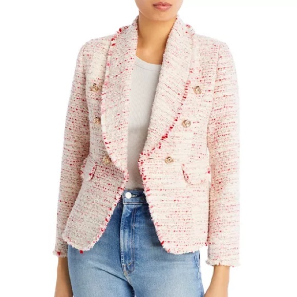 Aqua Jackets & Blazers - NWOT Aqua Pink Fringe Tweed Blazer from Bloomingdale’s XL
